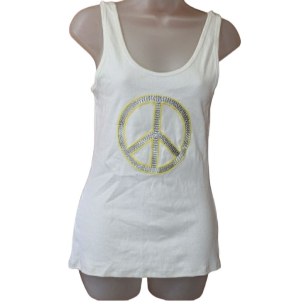 INC International Concepts Vintage 90s Peace Sign Embroidered Tank Top White LG